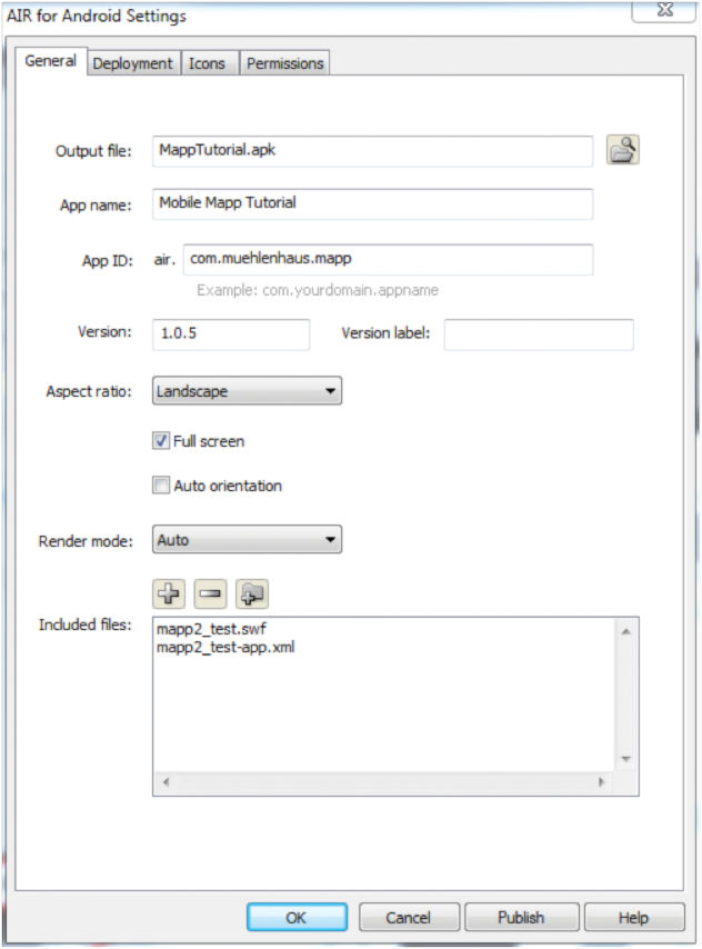 Figure 6. AIR for Android settings. All four tabs
contain options that must be filled out.