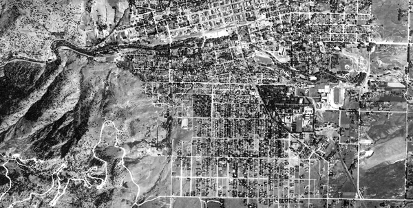 Figure 1. Aerial photograph of city of Boulder. 1938. Flown by US Forest Service (detail)