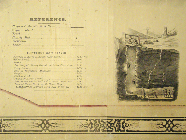 Figure 9. Map of Clear Creek County, Colorado. (from bottom middle of map:
mining scene and elevations of points of interest, town of Idaho)