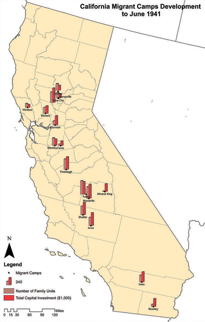 Figure 2. Development of California migrant
camps to 1941.