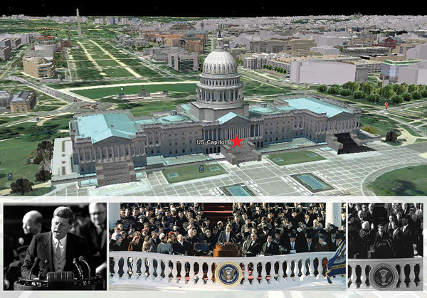 Figure 6. A poster of President John F. Kennedy’s inauguration. The red star within the
Google Earth image of the US Capitol indicates the location of the ceremony