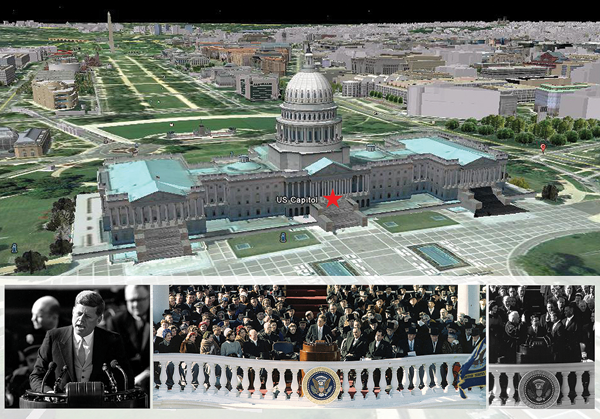 Figure 6. A poster of President John F. Kennedy’s inauguration. The red star within the
Google Earth image of the US Capitol indicates the location of the ceremony