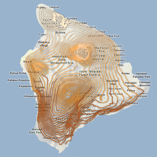 Figure 5. Contour lines are given a
certain value and divided into classes
with the “Buckets” function. Ranges are
distinguished by color value.