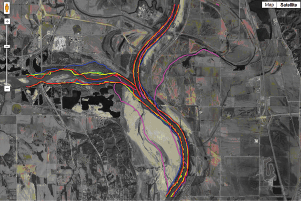 Figure 4. The display of all five years of stream channel locations can be confusing.