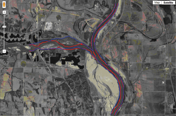 Figure 5. The display of only 1950 and 2008 stream channel locations. The 2012
stream location is visible in the underlying orthophoto.
