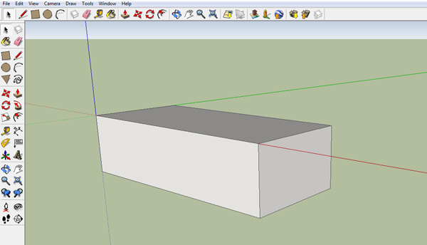 Figure 2. Block created in SketchUp extended in the negative Z direction.