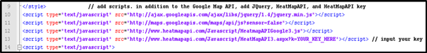 Figure 4. Adding Scripts (Hume 2012).
https://github.com/ahume/mapping-workshop/blob/master/
code-examples/heatmap-api/libya.php