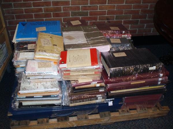 Figure 3. Shrink-wrapped atlases on a pallet.