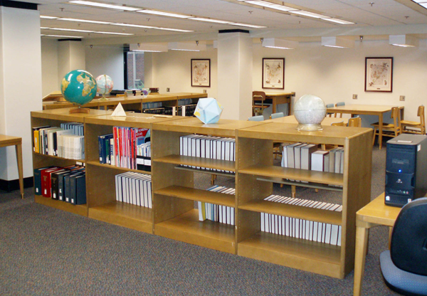 Figure 7. Public area of the Map and Government Information Library with paint,
carpet, furniture and globes.