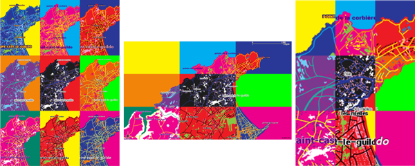 Figure 5: The same artistic style applied to different map extents (IGN Data: BDTOPO®).