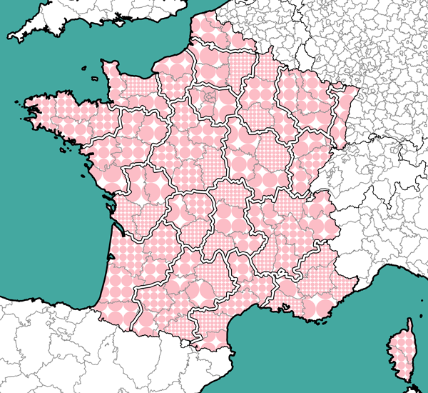 Figure 7: Using dots to represent quantitative information in a Pop Art style (IGN Data: BDTOPO®, GEOFLA®; ©EuroGeographics).