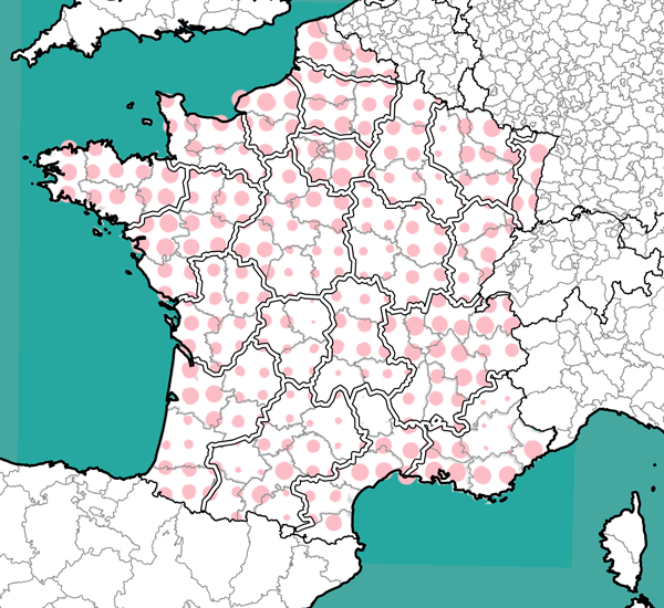 Figure 7: Using dots to represent quantitative information in a Pop Art style (IGN Data: BDTOPO®, GEOFLA®; ©EuroGeographics).