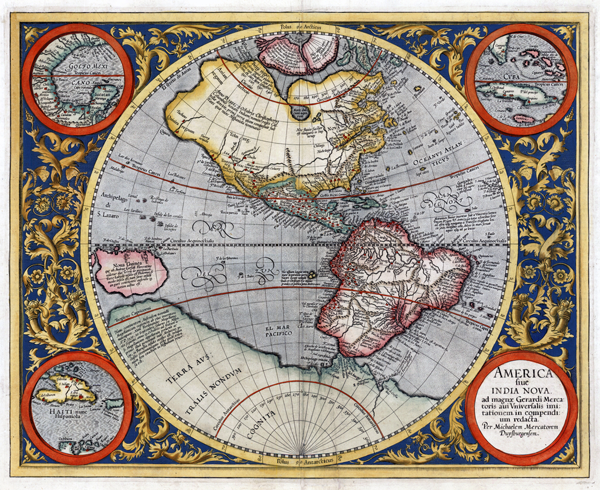 Figure 3: “America or New India, in an abridged version based on the universal
description by [his] grandfather Gerard Mercator” by Michael Mercator, Duisberg, c.1630
(reproduced courtesy of www.RareMaps.com—Barry Lawrence Ruderman Antique Maps)