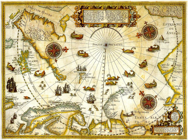 Figure 1: Portion of 1599 Map of Arctic Exploration by Willem Barentsz
Source: http://en.wikipedia.org/wiki/File:Barentsz_Full_Map.jpg. Accessed June 25, 2013.