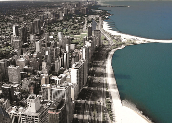 Figure 2: The view from the John Hancock Tower looking north along the Lake
Michigan coast, including the community areas of Lakeview, Lincoln Park, and
Uptown. The vertical residential structure of the city is evident in the apartment
and condominium structures of this part of the city. Photo by author, 2011.