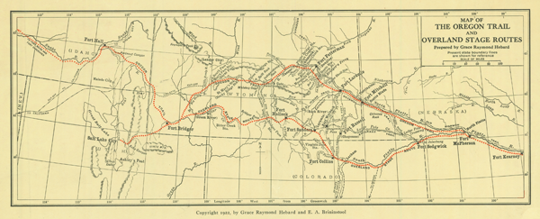 Figure 2: Map of the Oregon Trail and Overland Stage Routes. 1922. Grace Raymond Hebard and E. A. Brininstool.