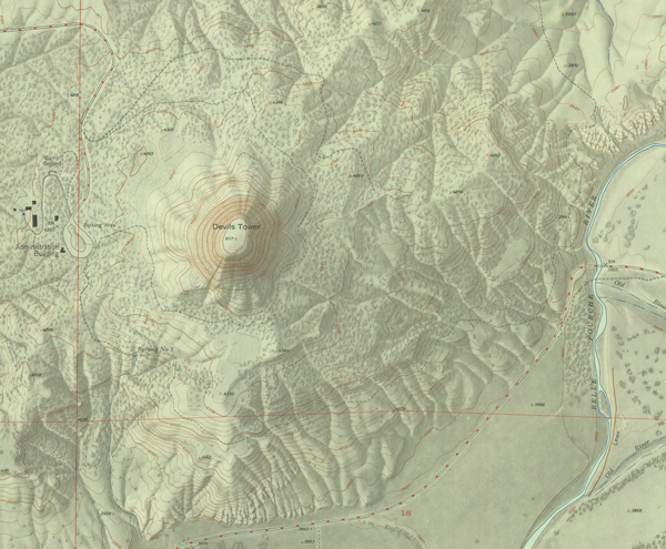 Figure 8: Devil’s Tower National Monument, Wyo (detail). 1954.
United States Geological Survey.