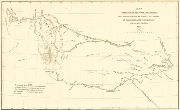 Figure 10: Map of the route pursued by the late expedition under
the command of Col. S. W. Kearny, U.S. 1st Dragoons. 1845.
William Buel Franklin.