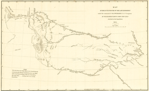 Figure 10: Map of the route pursued by the late expedition under
the command of Col. S. W. Kearny, U.S. 1st Dragoons. 1845.
William Buel Franklin.