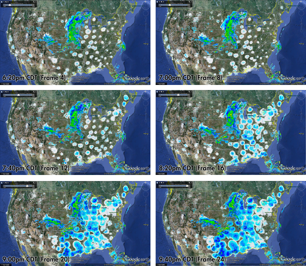 Figure 1: Selected frames from the animated loop of April 22, 2013.