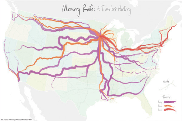 Figure 4: An example of a minimalist legend that reinforces motif and plays an important role in the entire form of the map (by Brita Swanson, University of Wisconsin–River Falls).