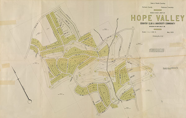 Figure 3. Miller, Frank T. 1929. Index sheet-map of Hope Valley Country Club & University Community. Durham, NC?: Hope Valley, Inc.