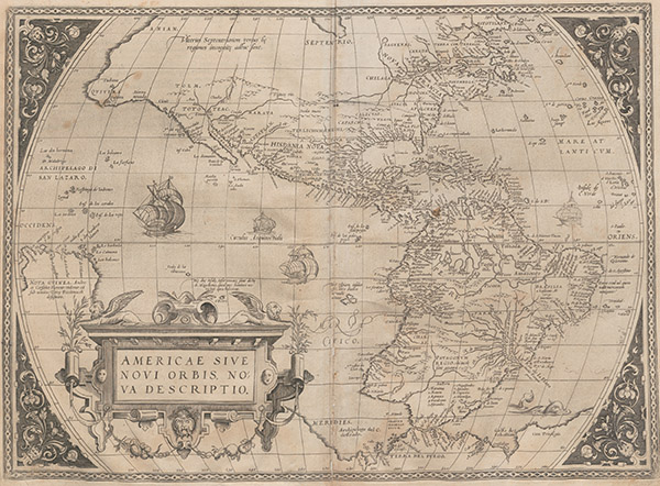 Figure 8. Ortelius, Abraham. 1574. Americae sive Novi Orbis. Nova Descriptio. In Theatrum Orbis Terrarum. Antwerp: Ant. Coppenius Diesth.