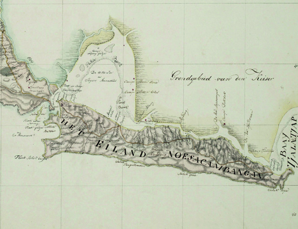 Figure 4. Section of Sheet 20 of the Kaart der Preanger Regentschappen en Crawang, based on surveys carried out between 1813 and 1815. Original scale: 1:114,000. Retrieved from the Netherlands National Archives in The Hague.