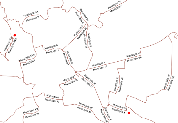 Figure 14. Labeling of municipal boundaries in Rome (20 labels). The input parameters are S = 400, Dmax = 100, Bmin = 2, Bmax = 10, QT = 0.55. Data © 2013 OpenStreetMap contributors (data licensed under ODbL).