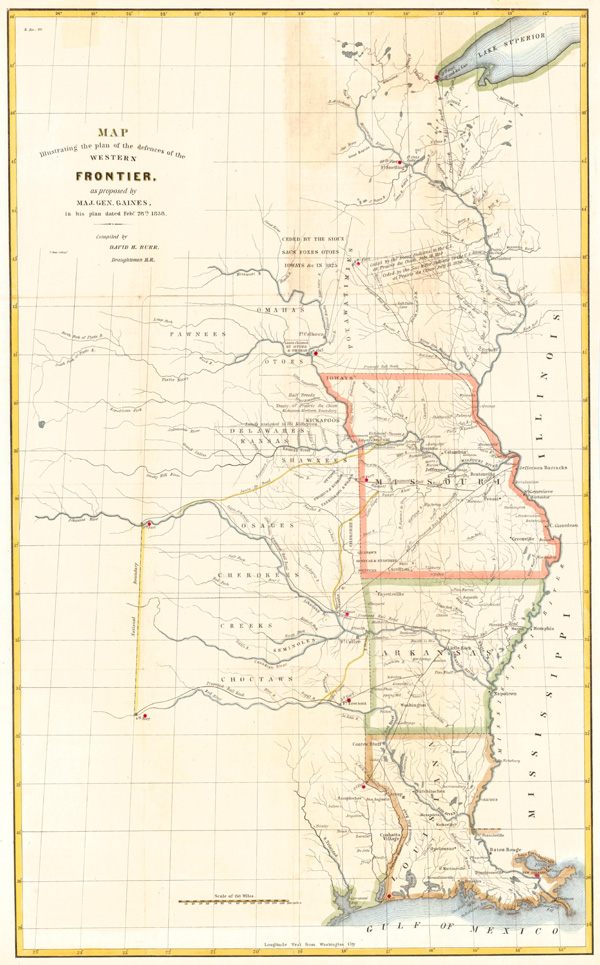 Figure 6. David Burr’s 1838 Map illustrating the plan of the defenses of the Western Frontier.