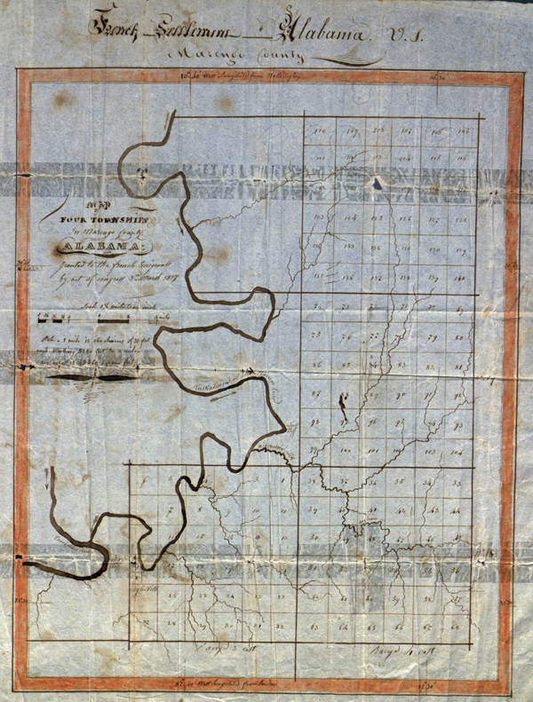 Figure 9. General Land Office’s Map of four townships in Marengo County, Alabama: granted to the french [sic] immigrants by act of Congress 3rd March 1817.