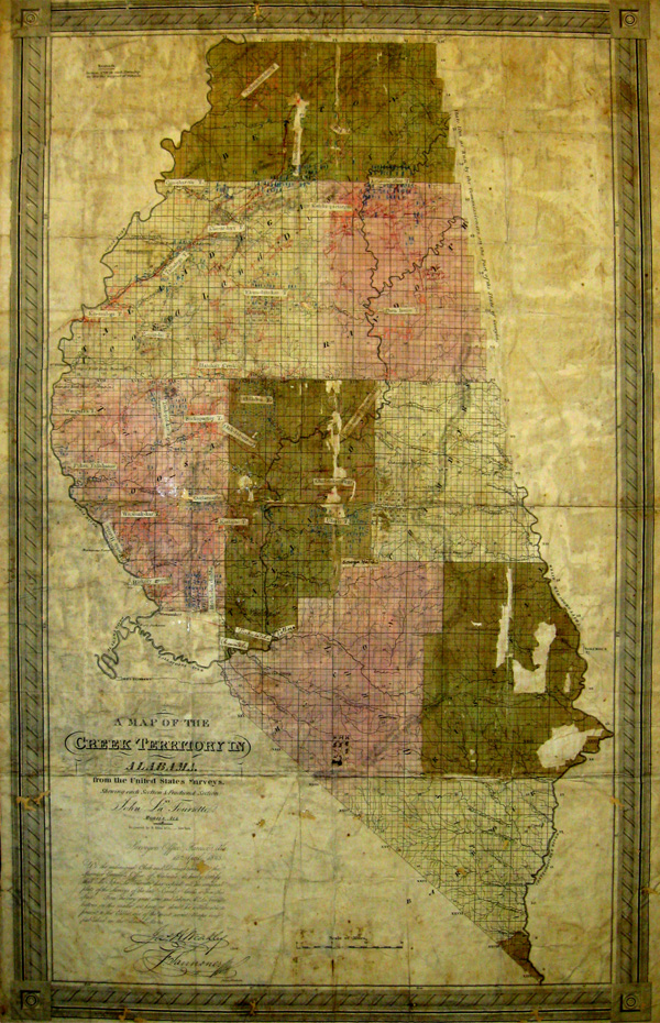 Figure 10. John La Tourette's 1833 Map of the Creek territory in Alabama from the United States surveys: shewing [sic] each section & fractional section.