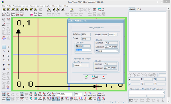 Figure 3. The amount of data, 48 million points, is acceptable and the heights above and below sea level, in meters, are plausible.