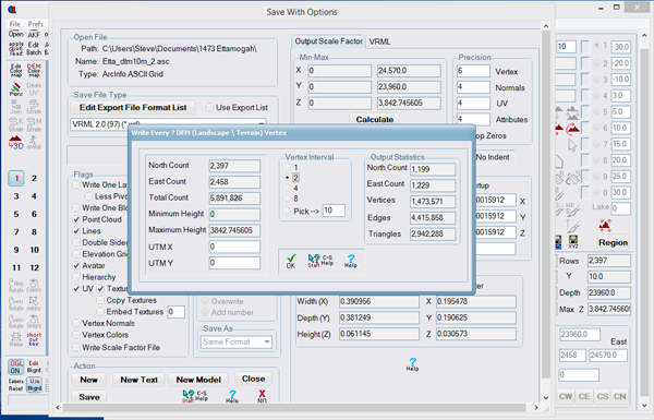 Figure 7. A vertex interval of 1 is lossless. VI=2 halves the number of points in both the x and y dimensions, so you’re left with a fourth of the data.
