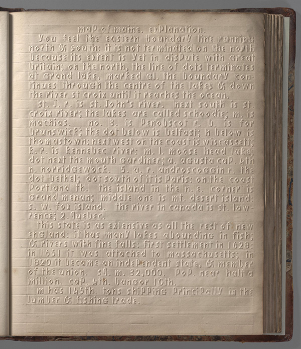 The text page titled “map of maine, explanation” that follows the Maine map.