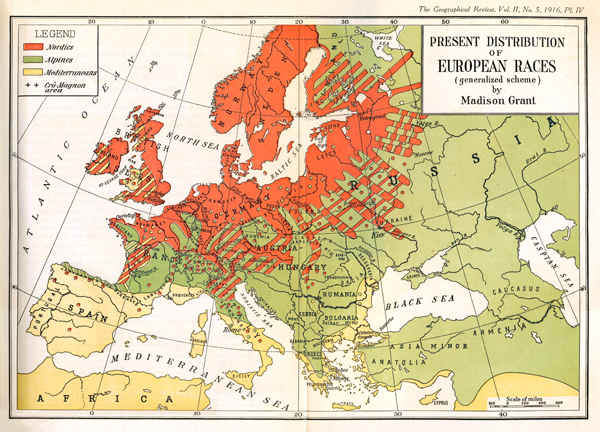 Figure 1. Map promoting scientific racism in the 1916 Geographical Review.