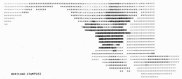 Figure 3. Line-printer and pen-plotter maps in The Professional Geographer, 1965 and 1968.