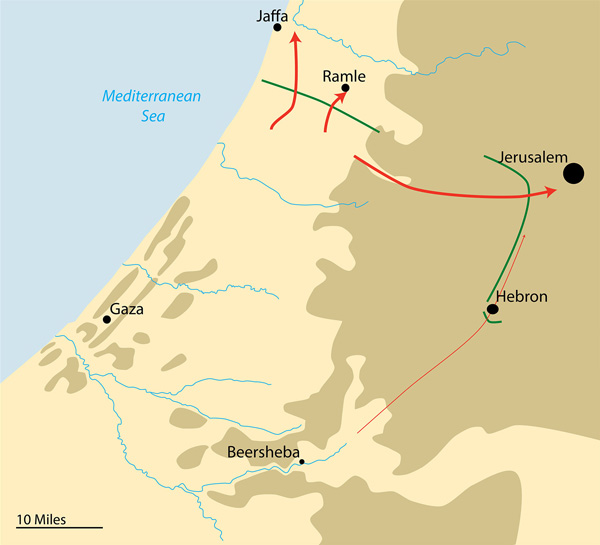 Figure 3. In the final phase, the British forces conducted a deliberate advance into the Judean Hills, occupying Jerusalem on 9 December.