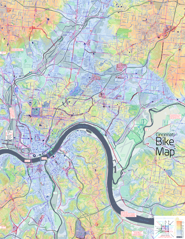 Figure 5A. East/central side of the Cincinnati Bike Map, originally 24″ by 31″.