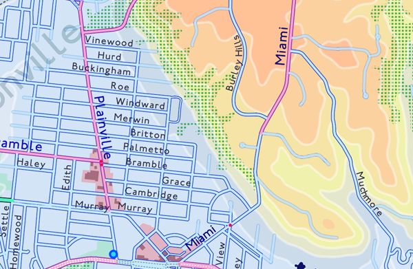 Figure 10A. Cyclists may estimate the length of a climb by counting the number of 50′ contour lines they will cross on the way up.