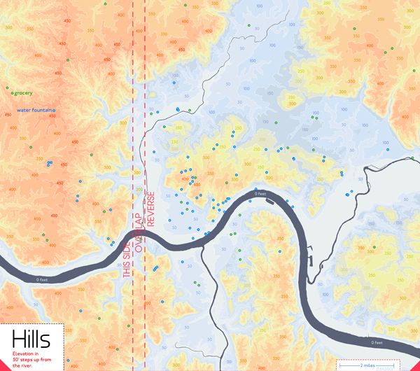 Figure 10B. Elevation inset. Certain point features that could get lost among the streets of the main map were also included here as an index because of their minimal interference with the elevation layer.