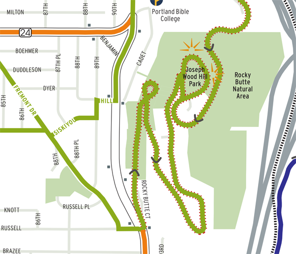 Figure 12E. An example of Portland’s use of line symbols to show line-of-sight issues, which are almost certainly caused by woods.