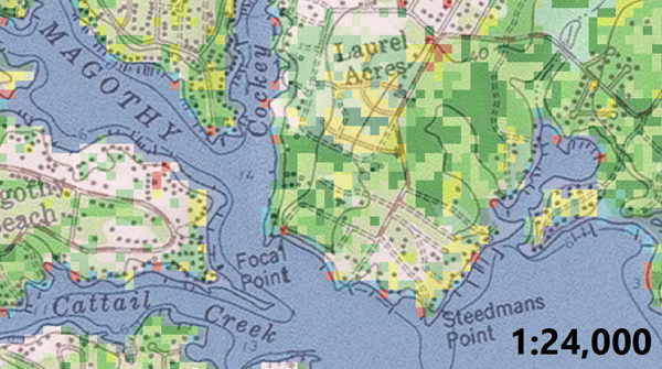 Figure 2. Unchanged NLCD data shown with transparency over a USGS topographic map sheet at 1:24,000.