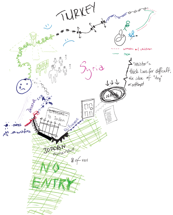 Figure 4. A composite representation of Syria that combines individual sketches and border symbols created by the NACIS community. 