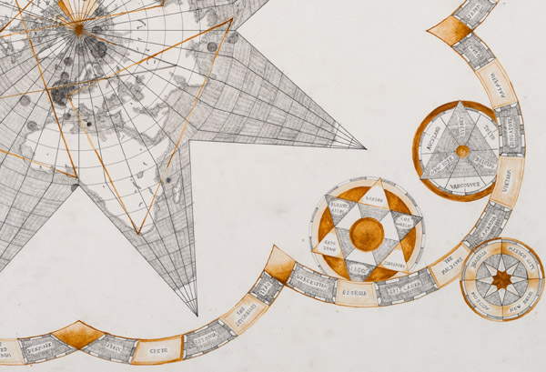 Tracey Clement, Drowned World: Petermann Star, 2014, pencil and rust on paper, 47.5in × 31.5in.