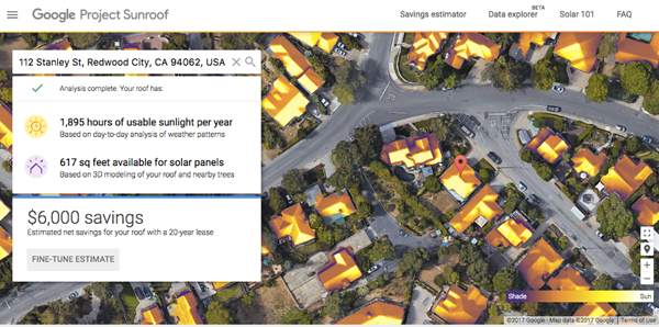 Figure 8. Google’s Project Sunroof allows users to calculate their own solar potential by searching for an address.