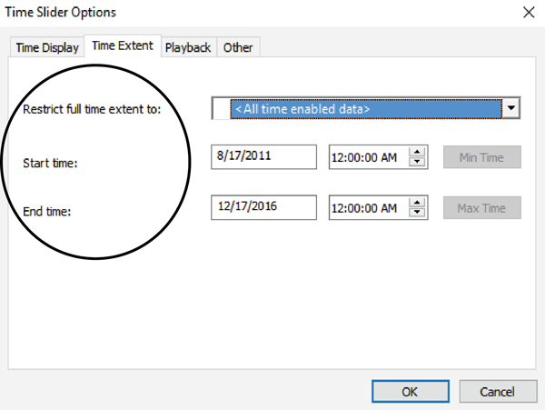 Figure 9. The Time Extent window gives the user the ability to show portions of the data.