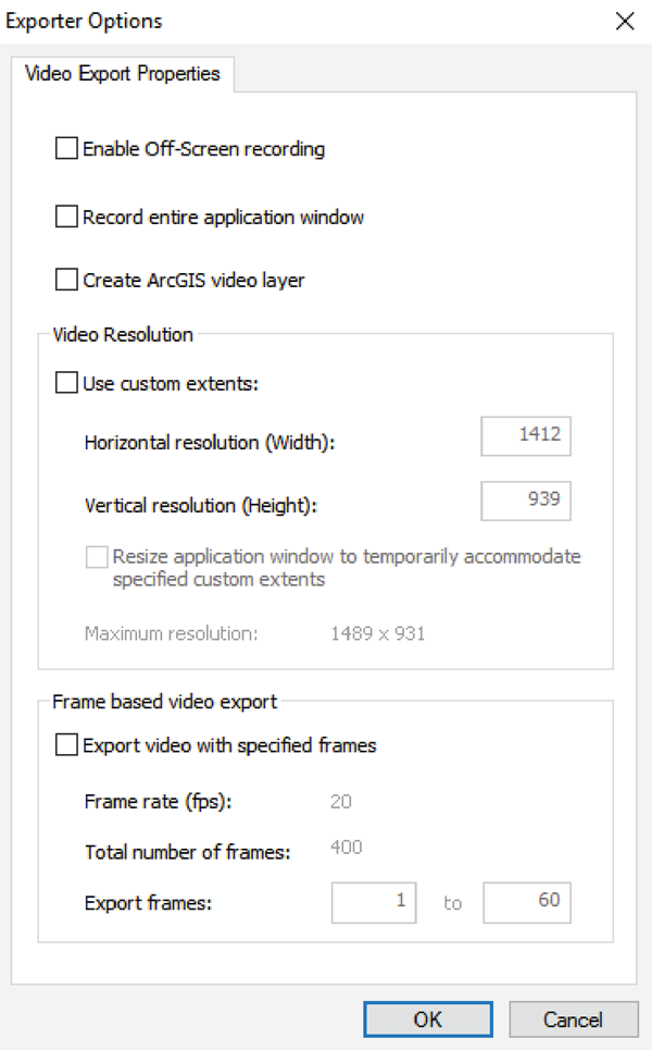 Figure 15. Additional video format settings within Esri’s Time Slider Export Video dialog.
