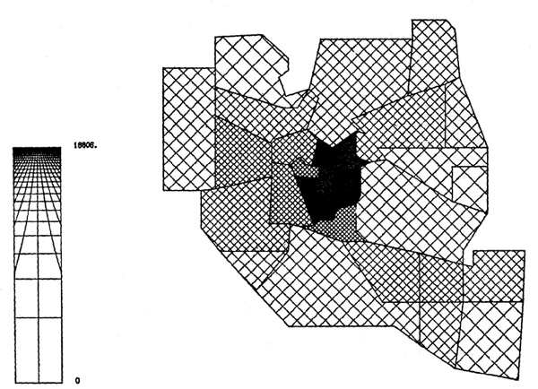 Figure 1. Tobler’s (1973) crossed-line shading method first made it possible to create unclassed choropleth maps.
