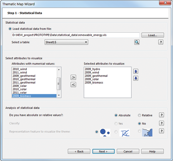 Figure 7. The first step of the wizard, where the statistical data are loaded. In this example, a map showing the production of renewable energy in Europe will be created by the wizard.